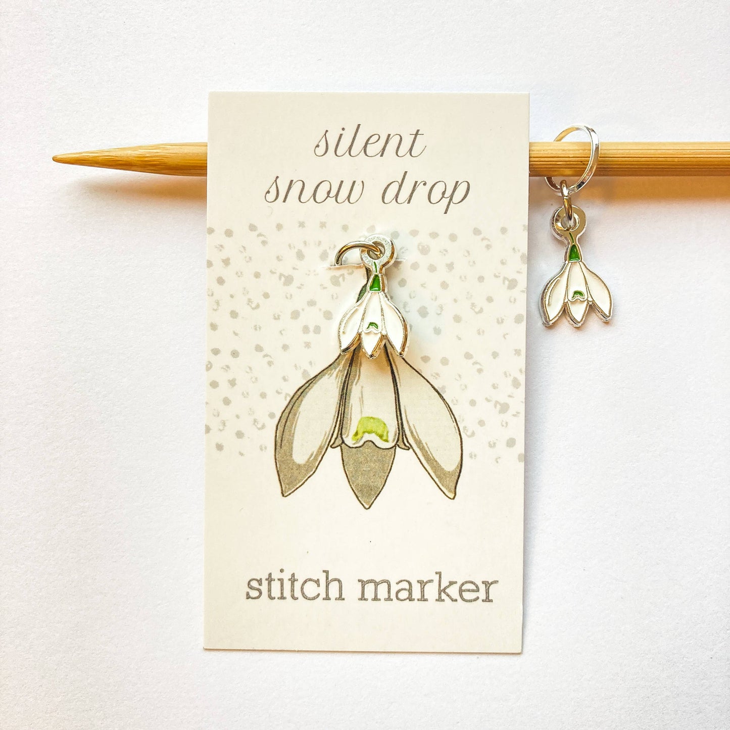 Winter single stitch marker, Custom Firefly Notes, progress: Round snow drop