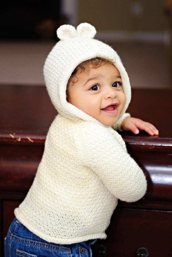 Sugar Bear Hooded Cardi Knitting Pattern: Pack of 3