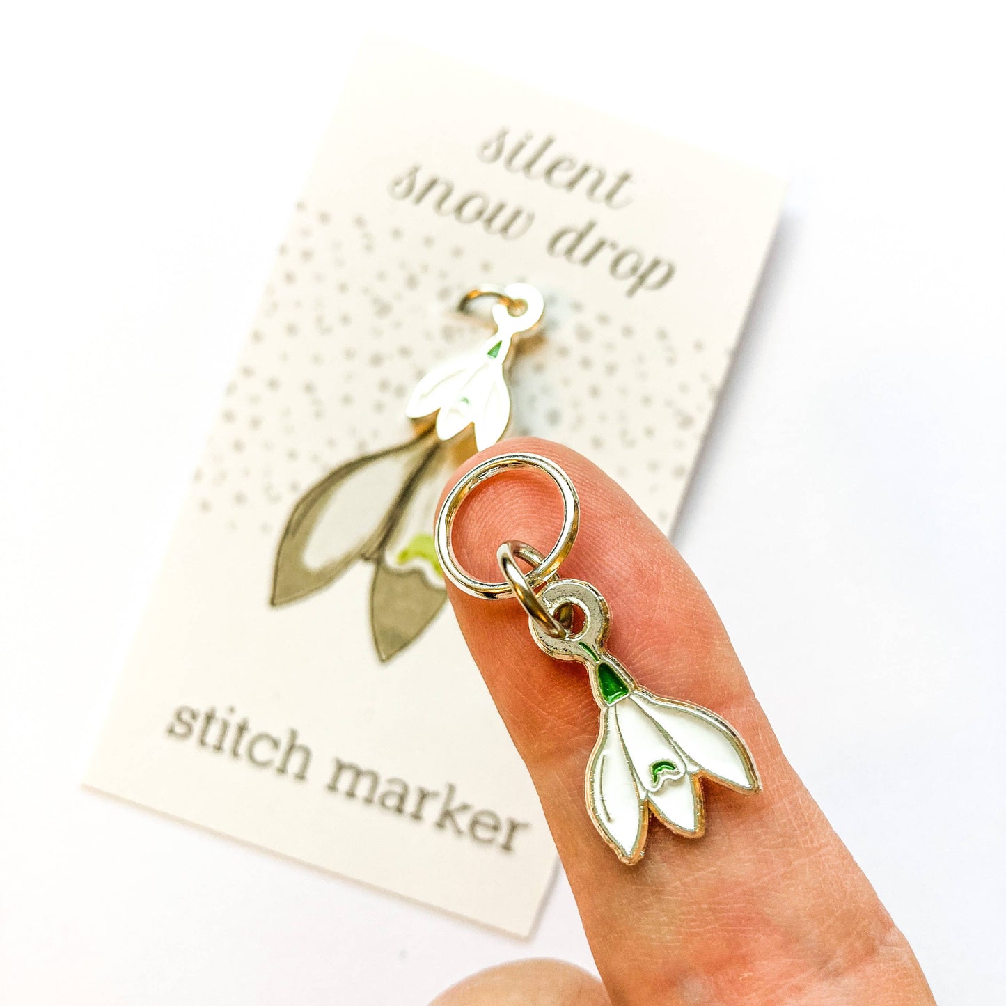 Winter single stitch marker, Custom Firefly Notes, progress: Round snow drop