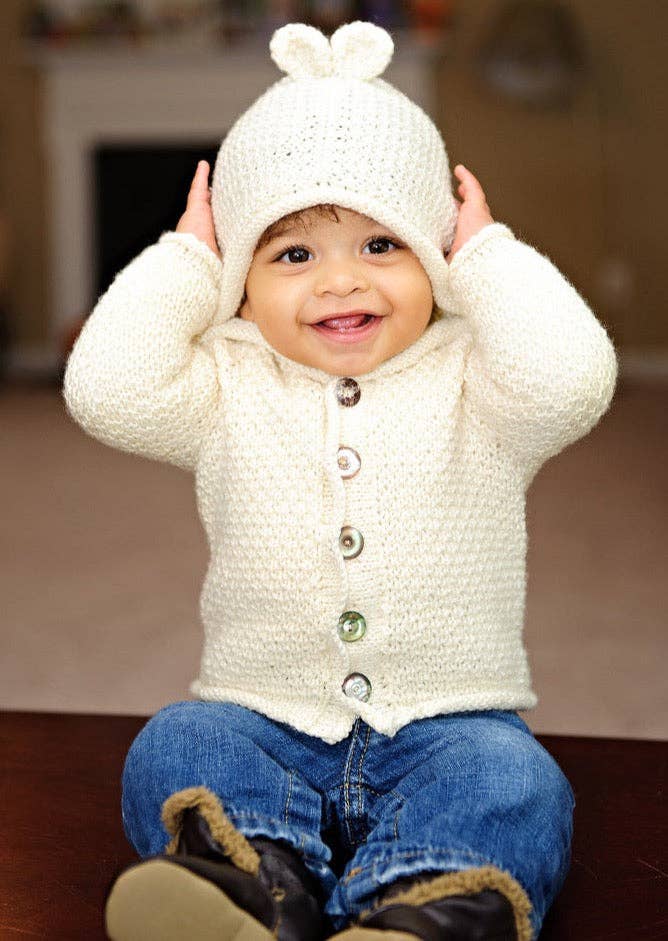 Sugar Bear Hooded Cardi Knitting Pattern: Pack of 3
