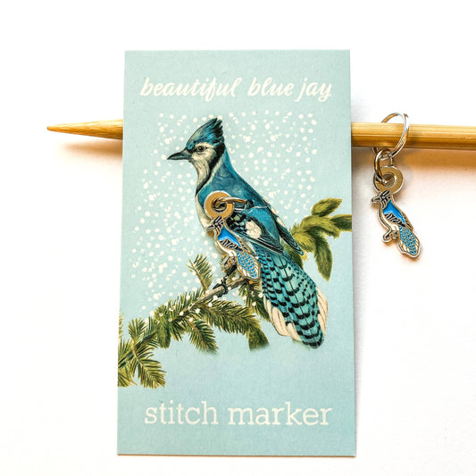 Winter single stitch marker, Custom Firefly Notes, progress: Round blue jay