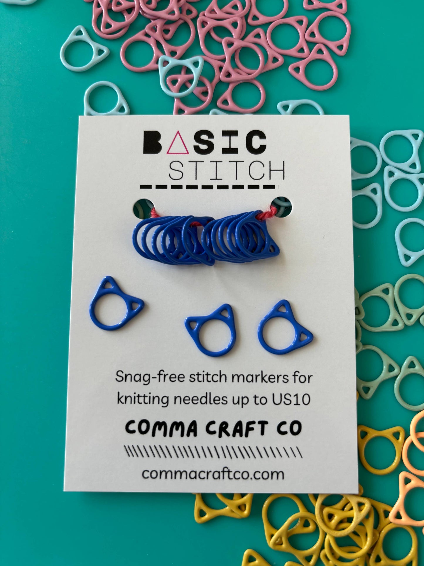 Basic Stitch Set Snag-Free Metal Stitch Markers Cat + Hearts: Cat - Jumbo rainbow