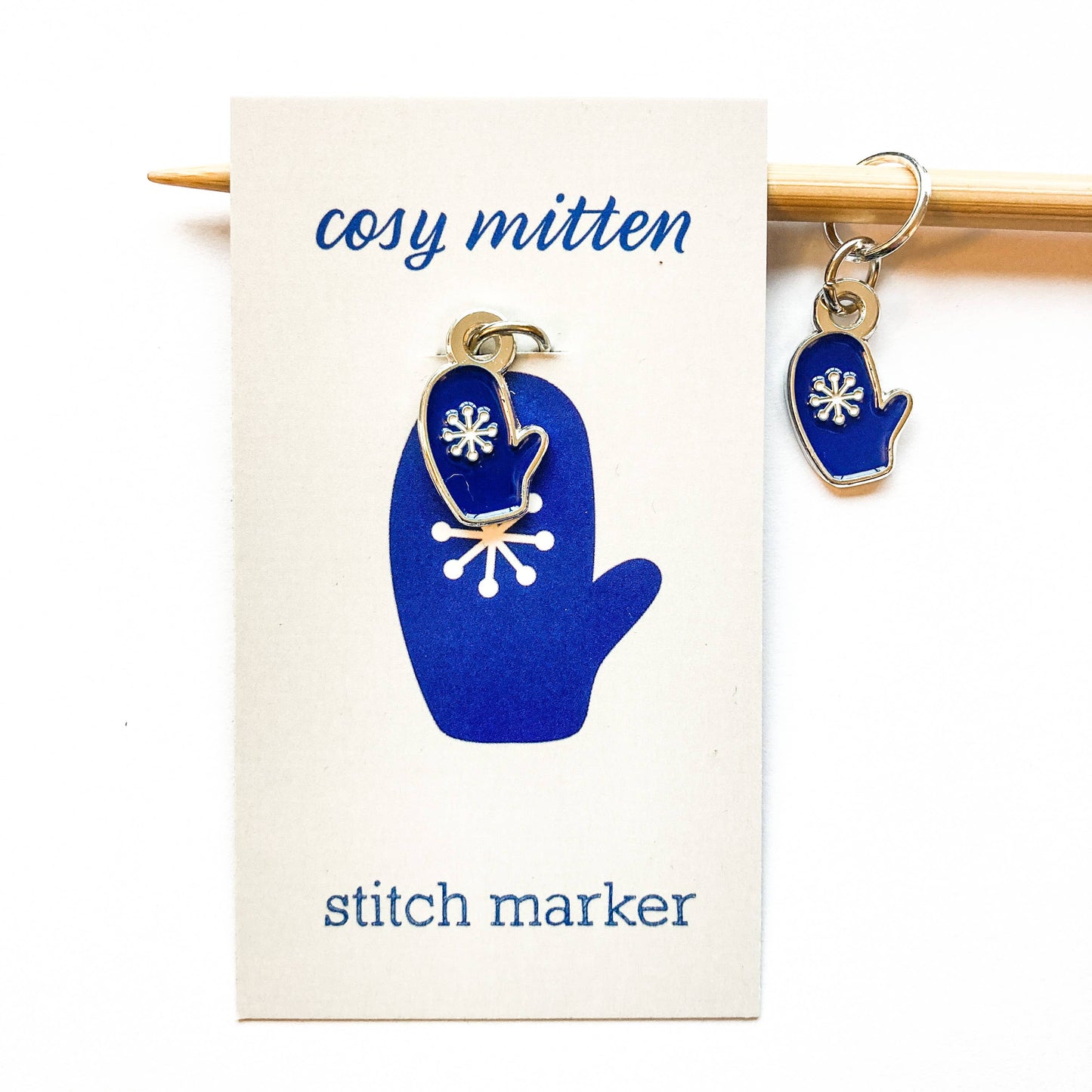 Winter single stitch marker, Custom Firefly Notes, progress: Round blue jay