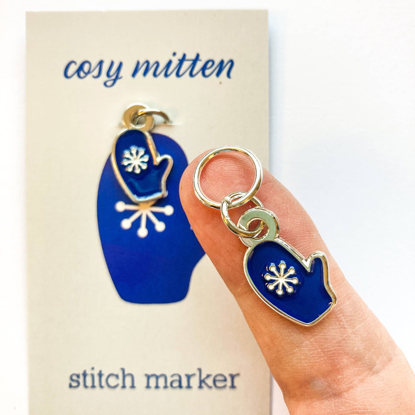 Winter single stitch marker, Custom Firefly Notes, progress: Round blue jay