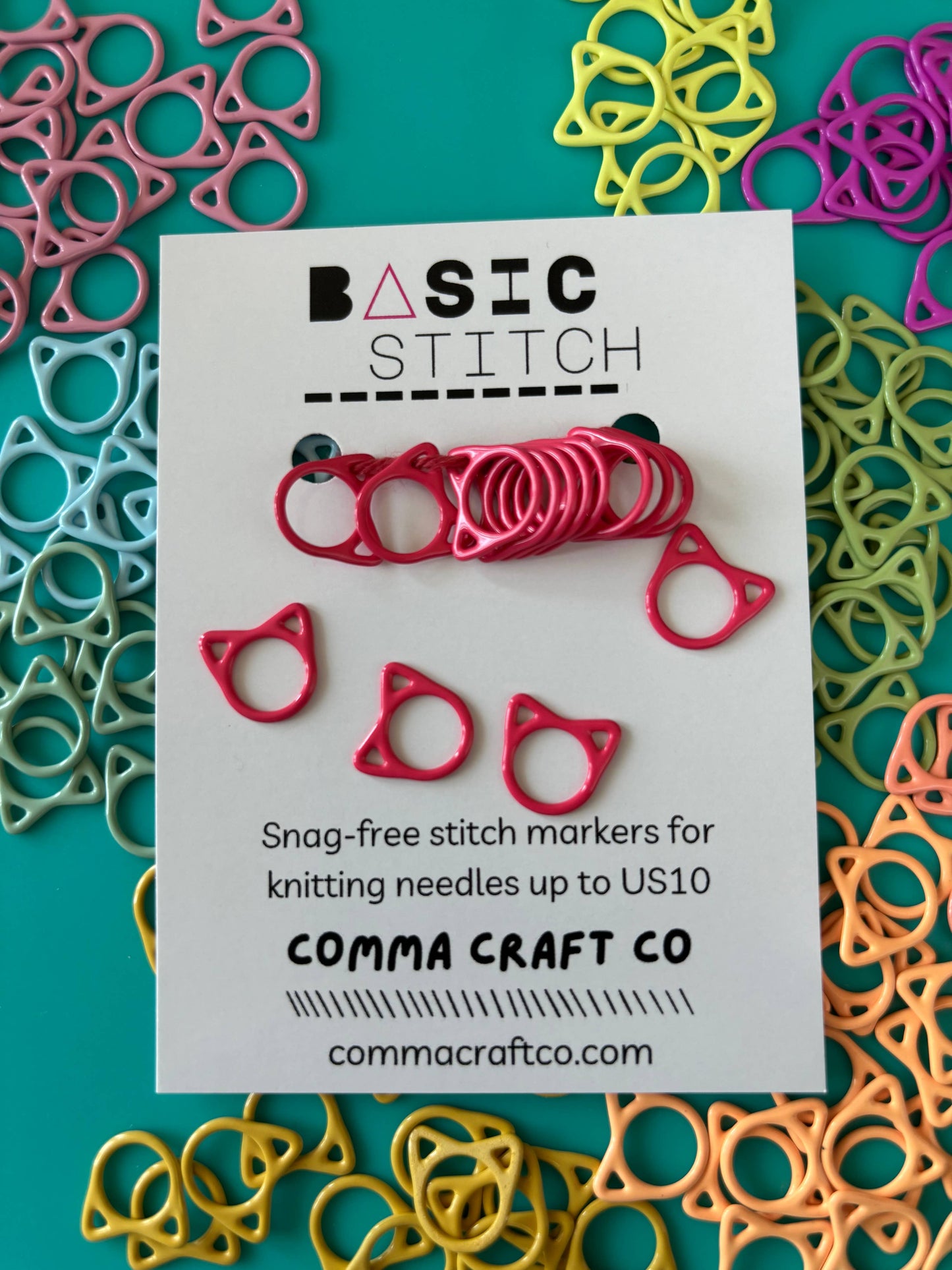 Basic Stitch Set Snag-Free Metal Stitch Markers Cat + Hearts: Cat - Jumbo rainbow
